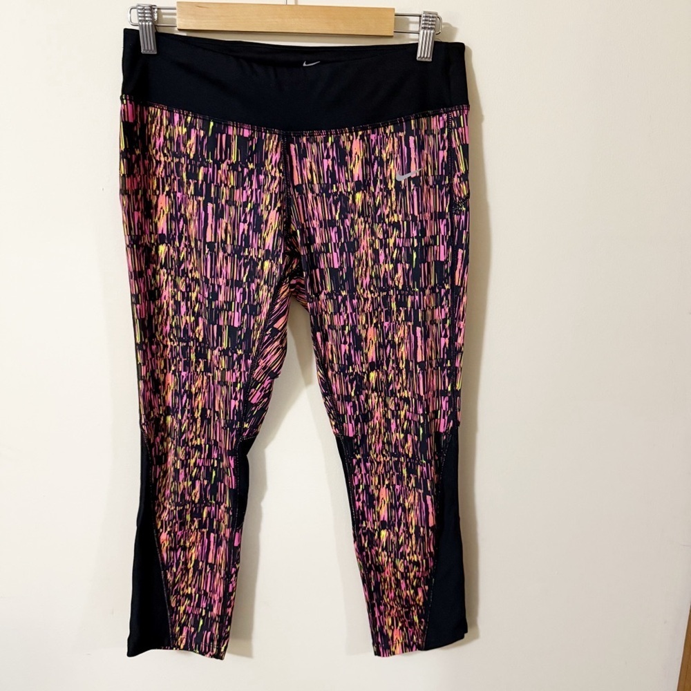 Nike Dri Fit Womens Multicolored Capri Leggings Size Large Athletic Running